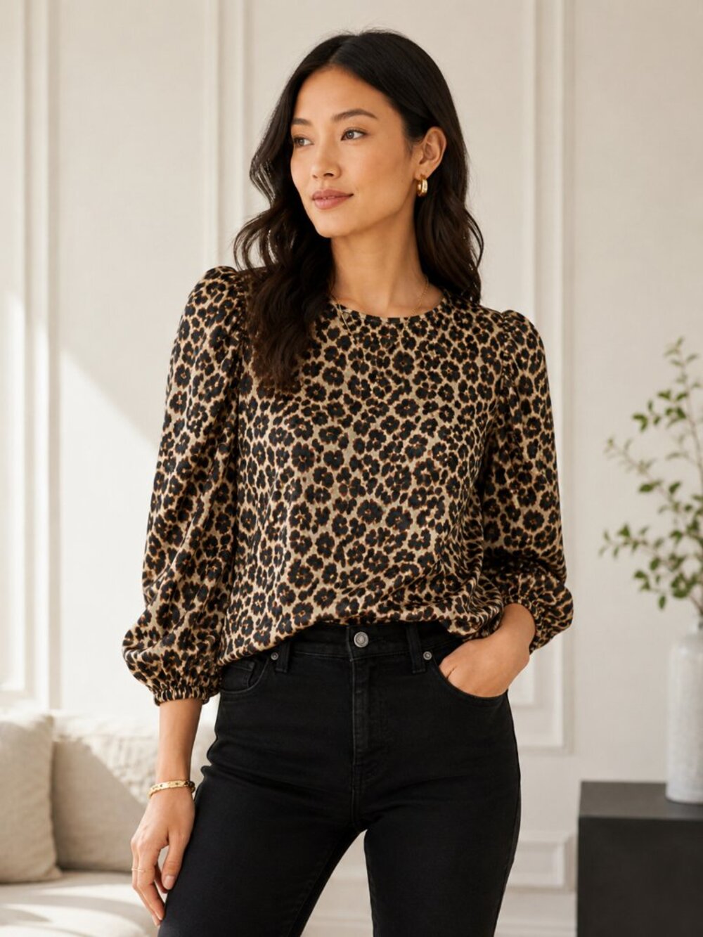 J.Crew Leopard Blouse XS | Puff Sleeve Statement Top | Quiet Luxury Capsule Ward